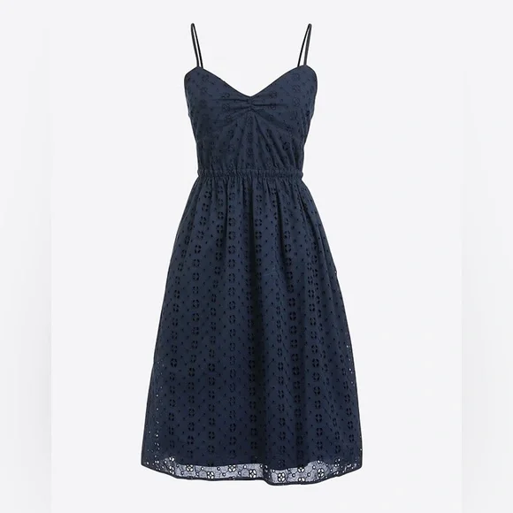 J. Crew Factory Navy Eyelet Tie Shoulder Cami Mini Dress S Preppy Summer Grad - Picture 2 of 10